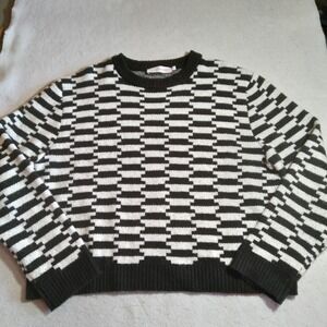 Lisa Says Gah Black White Geometric Optical Illusion Crewneck Sweater XL/2X